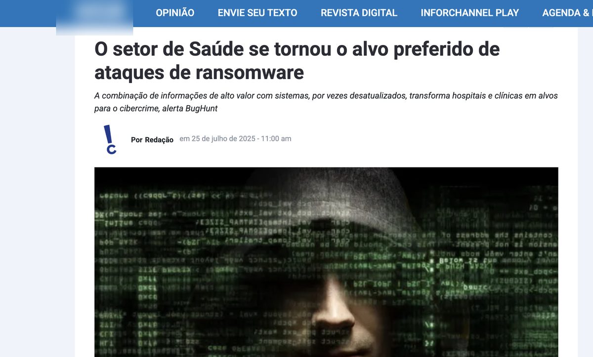 Notícia: O setor de Saúde se tornou o alvo preferido de ataques de ransomware
